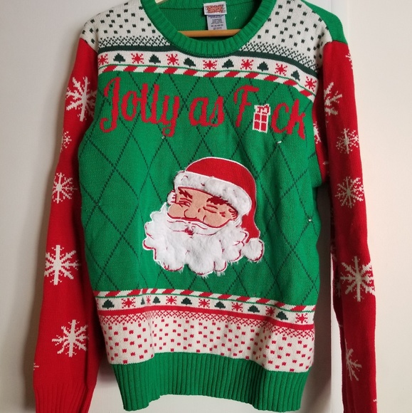 Ugly Christmas sweater size Large. Jolly as fuck